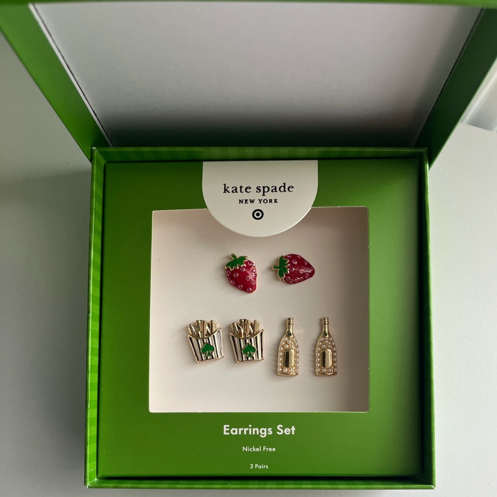 🌸 Kate Spade Target Collab Earrings Set Strawberry Champagne French Fries